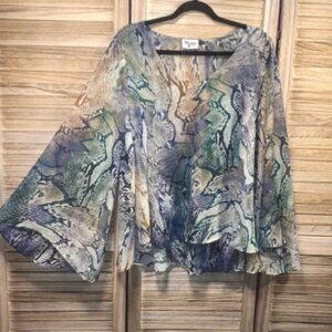 Show Me Your MuMu Lizza Snake Animal Print Tunic Flare Sleeve Blouse Top Size M